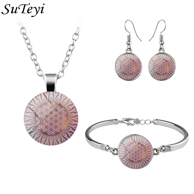 

SUTEYI Charms Hooks Pendant Earrings Yoga Glass Art Bracelet Necklaces Earring Jewelry Set Handmade Glass Dome Necklace