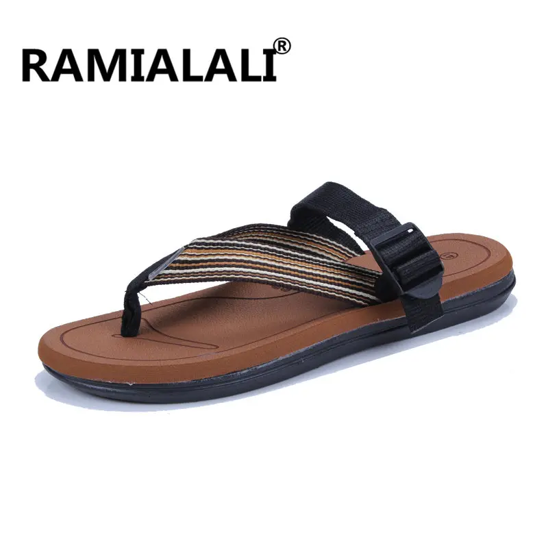 Ramialali мужские повседневные тапки легкая пляжная обувь летние водонепроницаемые мужские сандалии высококачественные Нескользящие мужские вьетнамки на плоской подошве - Цвет: Хаки