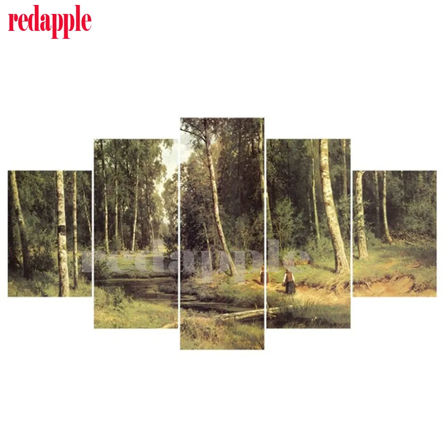 

5PCS 5d diamond painting forest trees Full square Rhinestone Cross Stitch Pattern Mosaic Multi-pictures Home Decorative Crafts