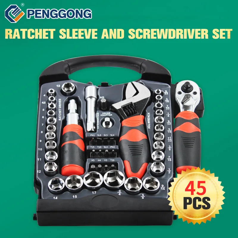 

45 in 1 1/4 3/8 Torque Wrench Craftsman Drive Socket Adapter Converter Mini Precision Magnetic Tip Screwdriver Head Bit Set Auto