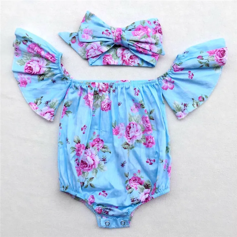 Милая одежда для малышей Топы с оборками и рукавами-бабочками для девочек хлопковая одежда детский топ+ повязка на голову, 2 предмета - Цвет: ZDOSR036