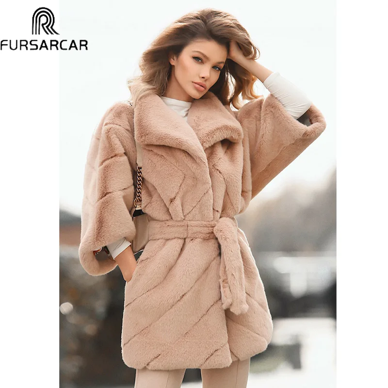 Réel Longue Couleur Rex Fursarcar Avec Femmes Manteau Manches souris Fourrure Kaki Lapin Mode Solide Chauve Col Veste De Chaud Zx6XIq6