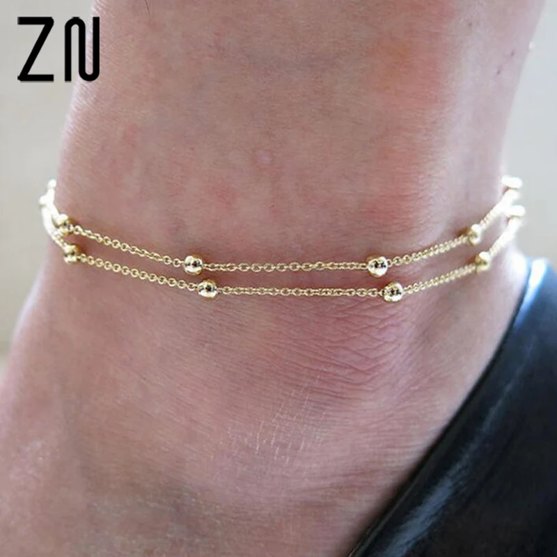 

ZN New Fashion Women Gold Double Foot Chain Anklet Ankle Bracelet Sexy Barefoot Sandal Beach Foot Perfect Gift Hot Sales