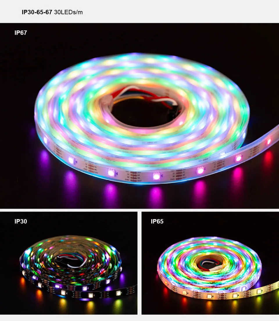 ws2813 rgb tira conduzida dual-sinal 1 m e 4 m e 5 m 30 e 60 e 100 e 144 pixels e leds e m ws2812b atualizado preto e branco pcb ip30 e ip65 e ip67 dc5v 10 Tiras de LED