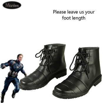 

Avengers 4 Endgame Captain America Costume Steven Rogers Cosplay Adult Black Shoes Boots Halloween Carnival Male Custom Leather