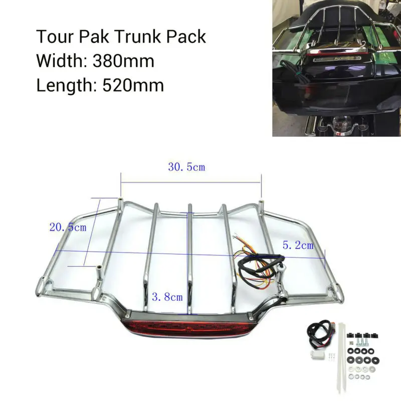 

Chrome LED Light Air Wing Trunk Luggage Mounting Rack For Tour Pak Trunk Pack Electra Street Glide