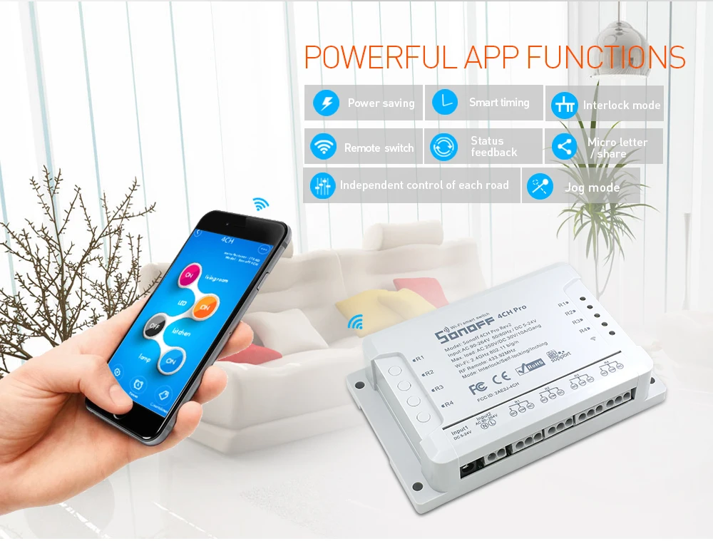 Sonoff 4CH Pro R2 многоканальный беспроводной Wifi переключатель для умного дома Модуль Автоматизации 433 МГц пульт дистанционного управления 220 В