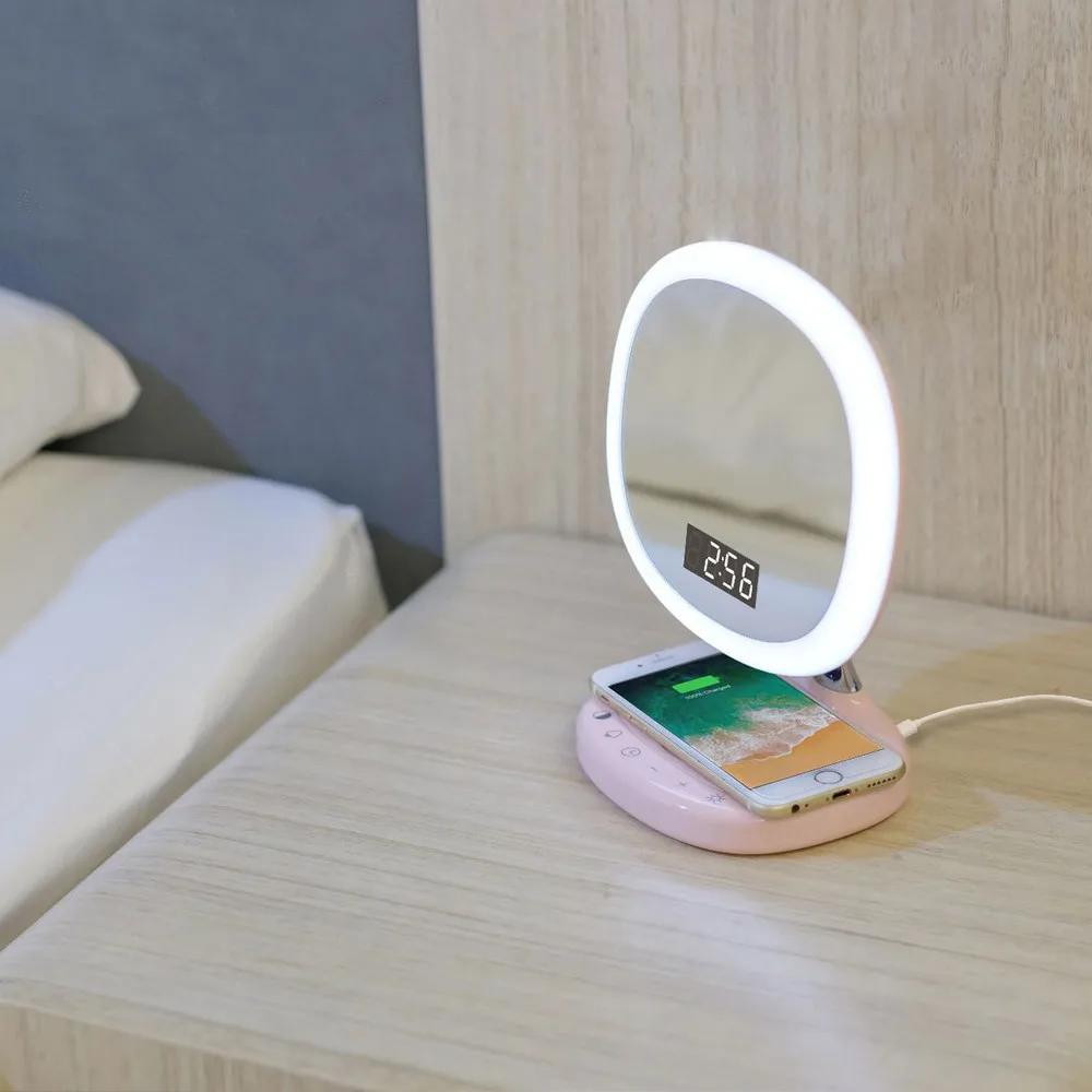 Многофункциональный Макияж лампа светодиодный Qi Pad зарядка беспроводной сотовый