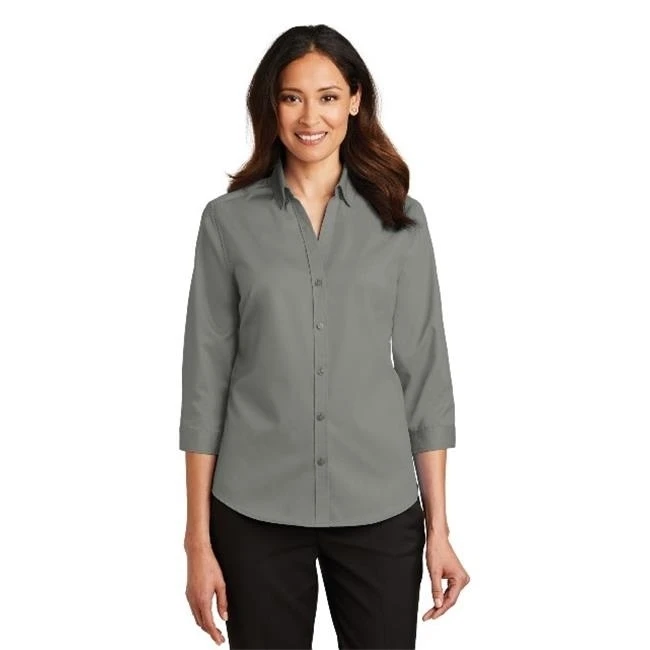 Port Authority L665 Ladies 3 by 4-Sleeve Super Pro Twill Shirt Monument Grey - Medium