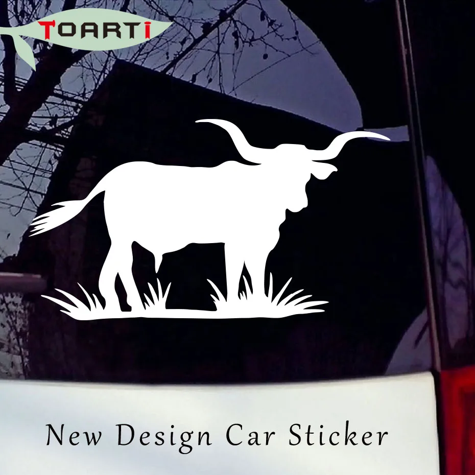 17 8 10 Cm Bull Dan Rumput Stiker Yang Longhorn Berdiri Di Padang