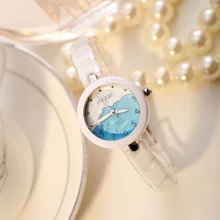 Girl Quartz Wristwatch White Ceramic Belt Women Watch Fashion Clock Fashion School Student Watch Round Dail