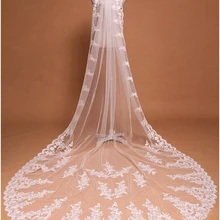 Элегантные настоящие фотографии 3 м белый/слоновая кость Соборная длина аппикированная свадебная вуаль с гребнем Свадебные аксессуары MD3081