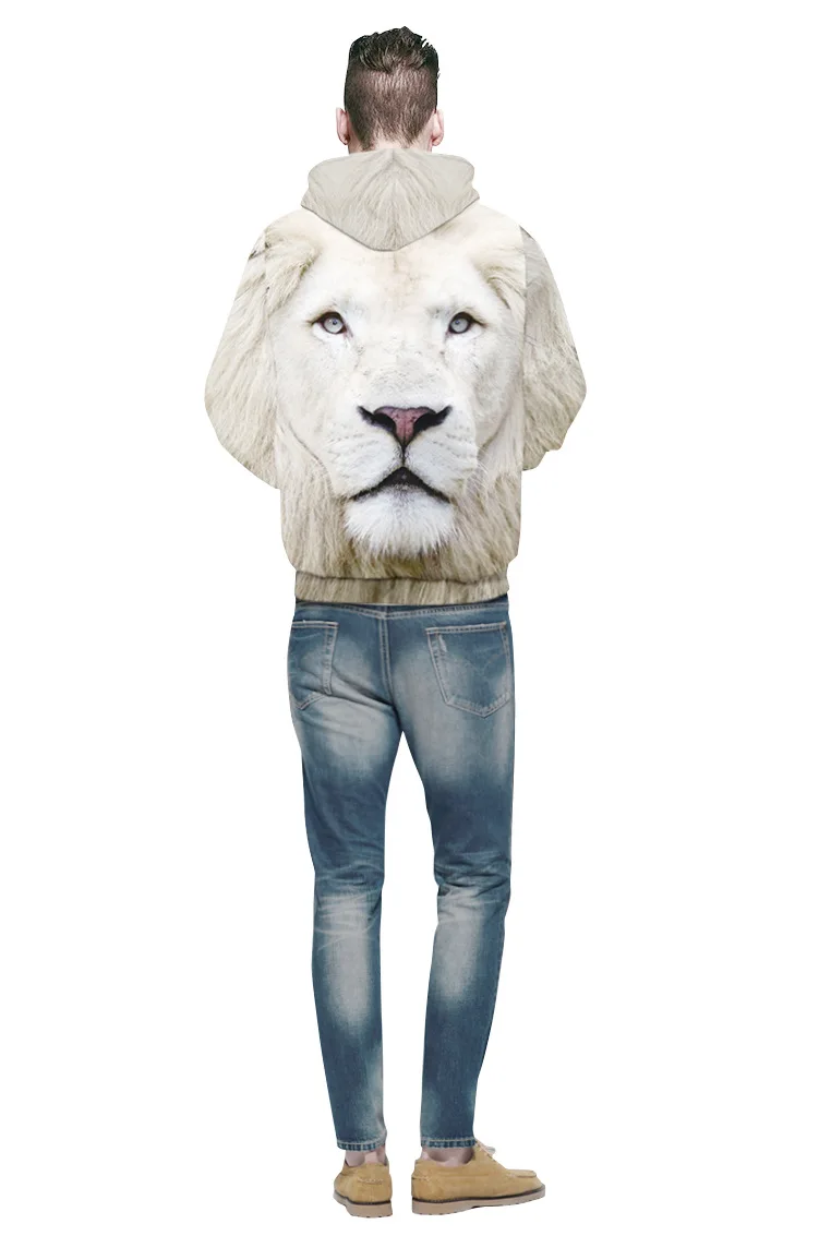 Пары мужчин и женщин 3D графический принт Толстовка свитер куртка пуловер Топ белый лев QYDM035