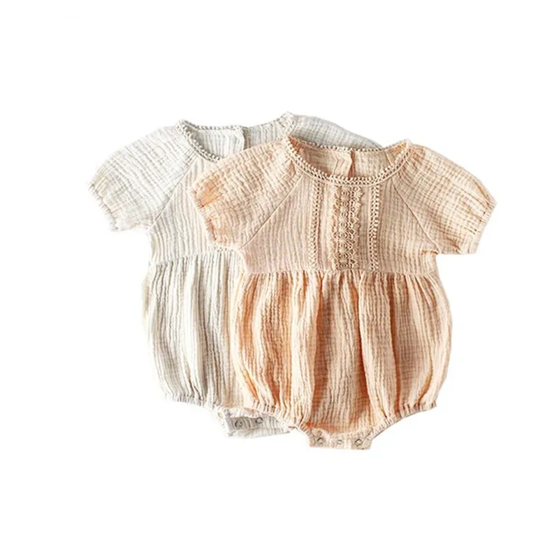 

2019 Princess Newborn Baby Bodysuits Girl Clothes Bow Voile Short Sleeve Cotton Summer Infant Girls Jumpsuits with + headband