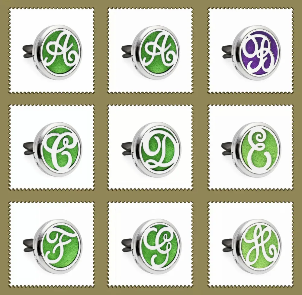

English Letters A-Z 30mm Magnetic Essential Oil Car Diffuser Locket Vent Clip Freshener Aromatherapy Perfume Locket 10pcs Pads