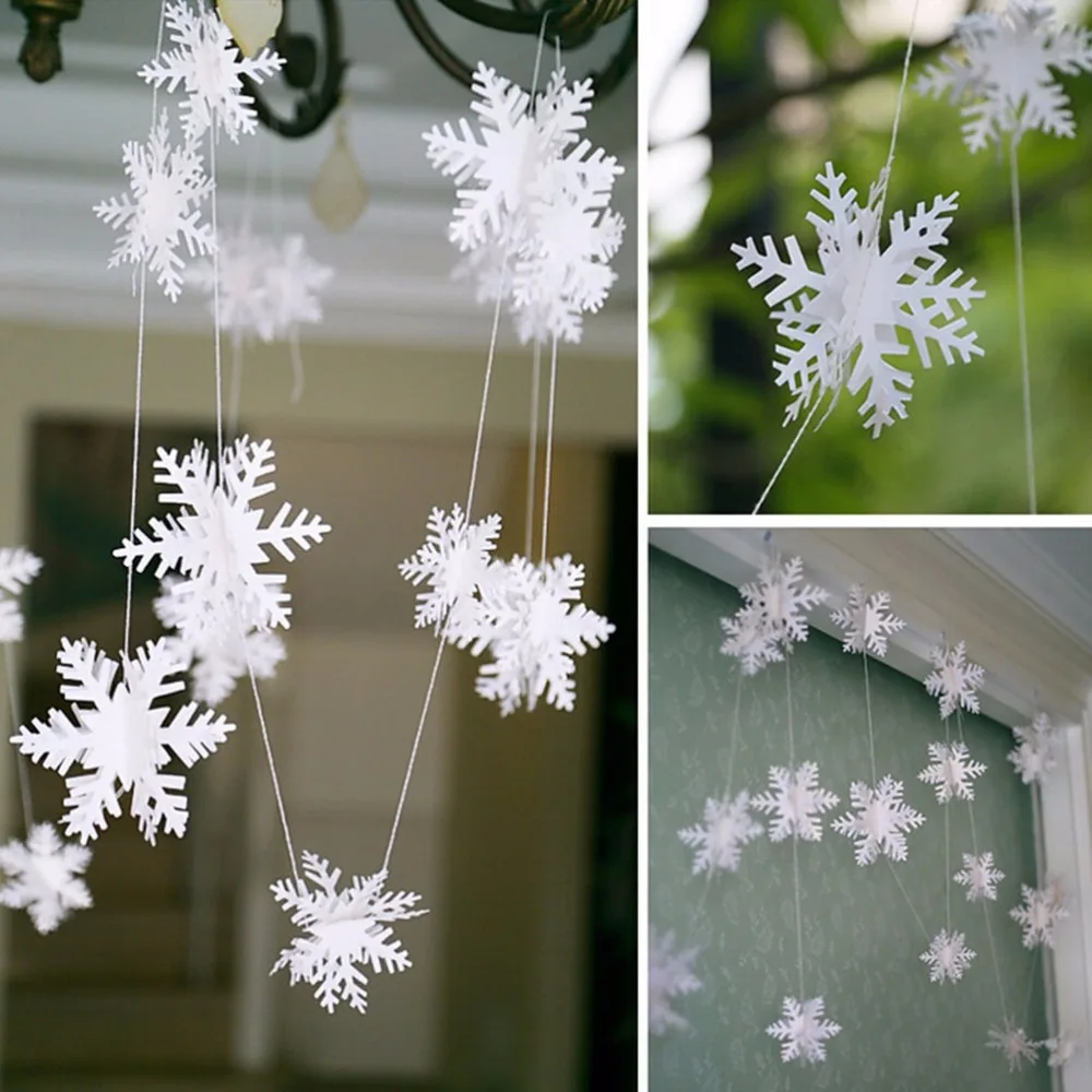 

3M 3D Card Paper Christmas White Snowflake snowflake Paper Flowers Garland Banner For Wedding Holiday Festival Party Home Decor