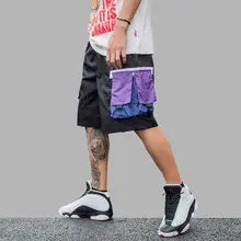 Мужские шорты Цветные Лоскутные Карманы Короткие джоггеры летние хип хоп Уличная мода шнурок до колена шорты