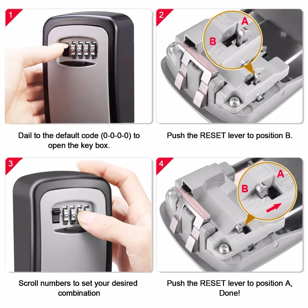 Key Storage Lock Box, 4-Digit Combination Lock Box, Wall Mounted Lock Box, Wall Mounted Key Safe Box/Security Key Holder