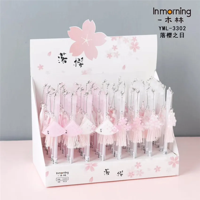 

48 pcs Gel Pens Cherry Blossom Day black colored kawaii gift gel-ink pens writing Cute stationery office school supplies