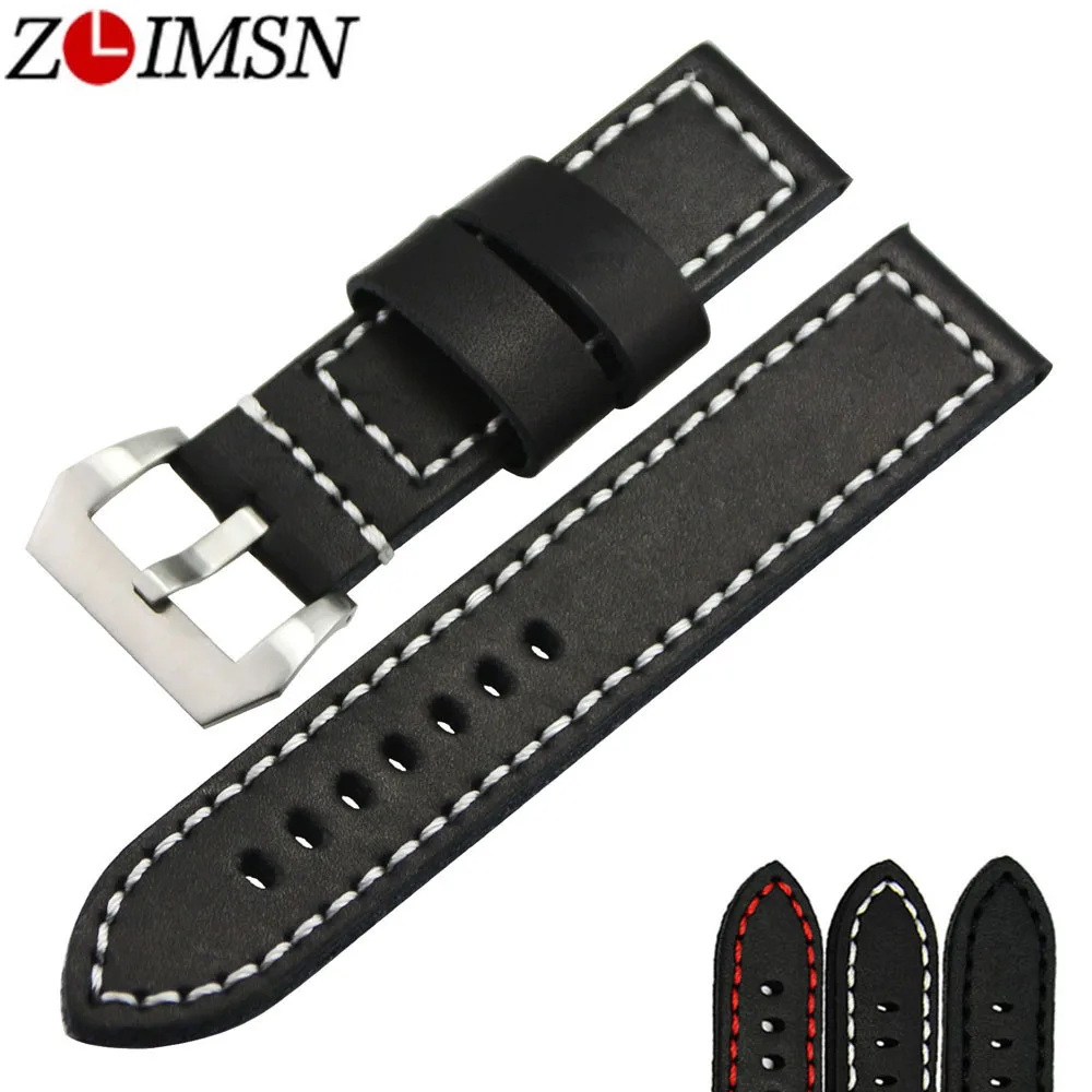 ZLIMSN Fashion Thick Black+Red Line Leather Watchbands Watch Band Strap