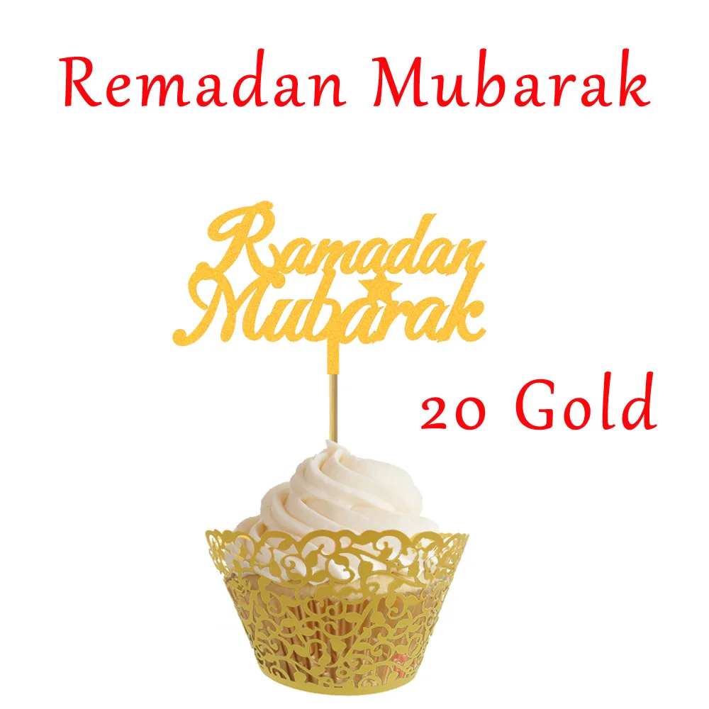 20 шт Блестящий золотистый Серебристый Eid Mubarak Рамадан Мубарак Umrah Mubarak Cupcake For для мусульманского Eid праздничный торт - Цвет: Ramadan Mubarak