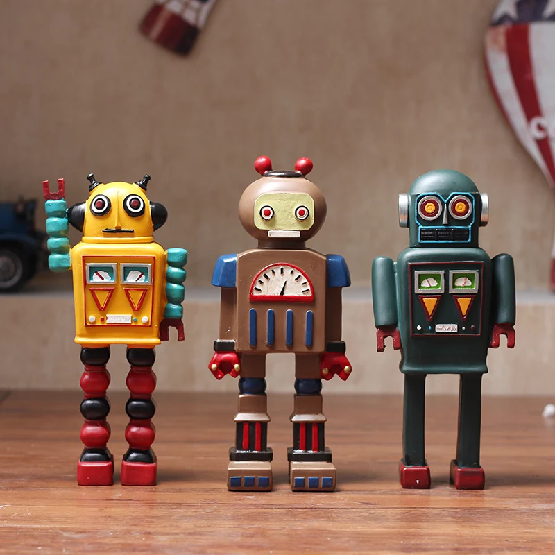 Kopen Retro en Nostalgische Robot miniatuur Beeldjes hars vintage home decor resinas planas de personajes Cafe Bar kamer decoratie
