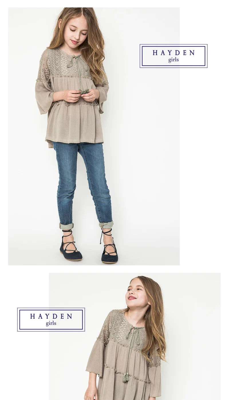 Lace Trim Peasant Top for girls G3212-1