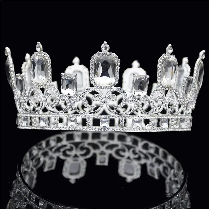 Барокко золото Стразы горный хрусталь для свадьбы корона для queen King круглый диадема орнамент свадебная тиара Свадебные украшения для волос аксессуары