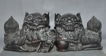 

Old Chinese Feng Shui Rosewood Hand-Carved Foo Dog Pixiu Evil Beast Lucky Statue