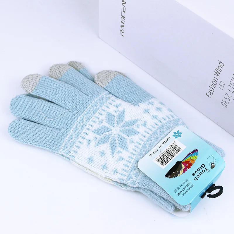 Теплые женские зимние перчатки шерстяные перчатки с вязанными запястьями женские и мужские снежинки узор полный палец перчатки унисекс варежки