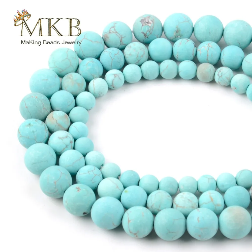 

6/8/10/12mm Natural Matte Blue Turquoises Stone Beads For Jewelry Making 15inch Spacer Beads Diy Bracelet Accessories Wholesale
