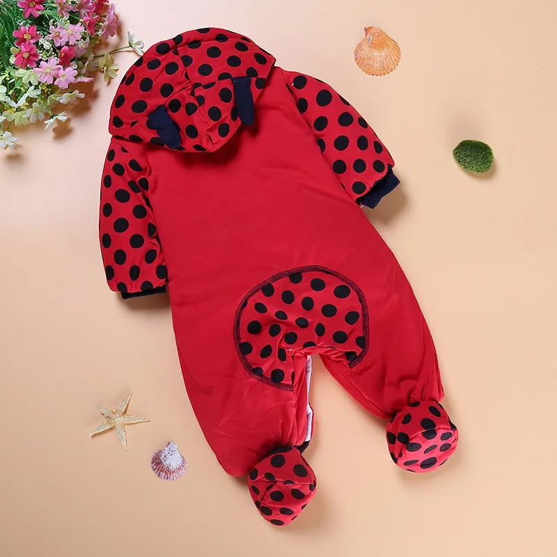 Nuevo Bebé de invierno ropa de invierno extraíble con capucha mamelucos mariquita/vacas Bebe niños y niñas mono caliente gruesa guardapolvos Nuevo Bebé de invierno ropa de invierno extraíble con capucha mamelucos mariquita/vacas Bebe niños y niñas mono caliente gruesa guardapolvos