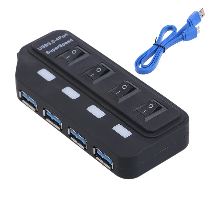 Высокая Скорость 4-Порты и разъёмы USB 3,0 концентратор с переключателем светодиодный индикатор USB разветвитель адаптер