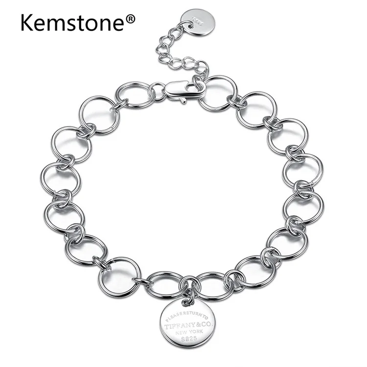 

Kemstone Fashion Cross Sterling Silver Charm Bracelet for Women Stainless Steel Hollow Round Circle Bracelet Handmade Jewelry