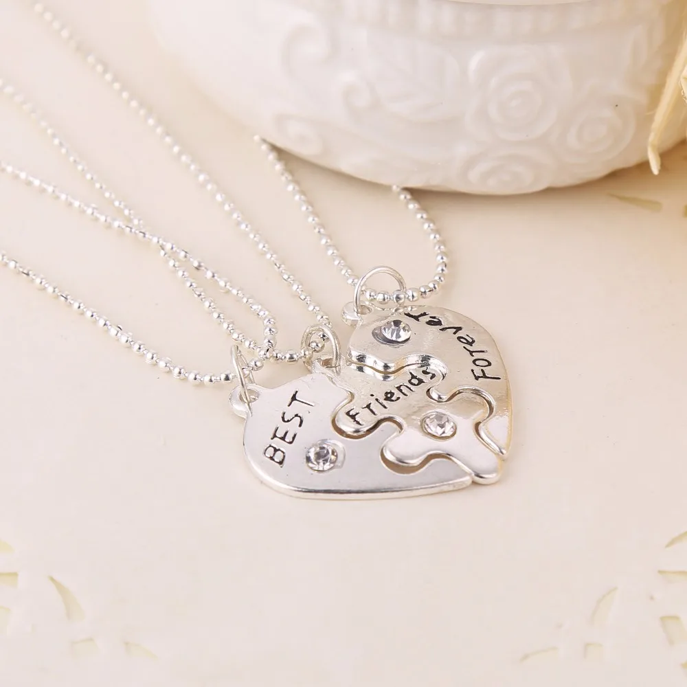 

MINGQI 3pcs/set Best Friends Forever Three Hearts BFF Split Heart Necklace Creative Metal Pendant Silver Necklace Couple Jewelry