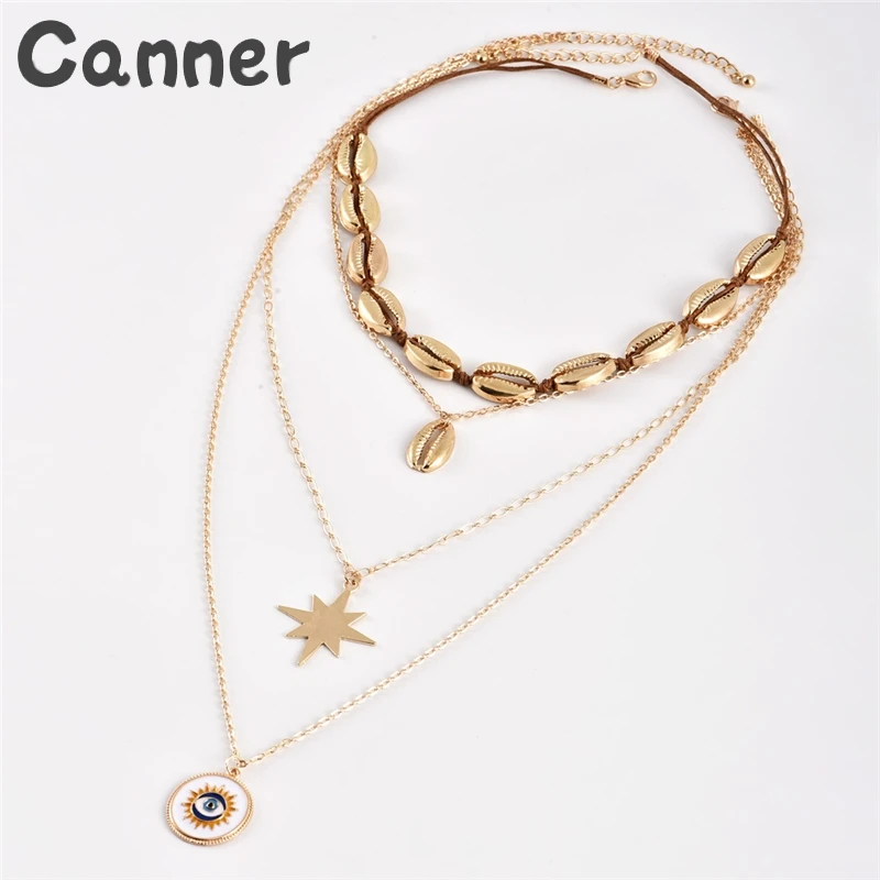Canner Bohemia Shell Star Moon ожерелья для женщин Многослойные ключицы ожерелья цепи натуральная ракушка Шарм аксессуары A40