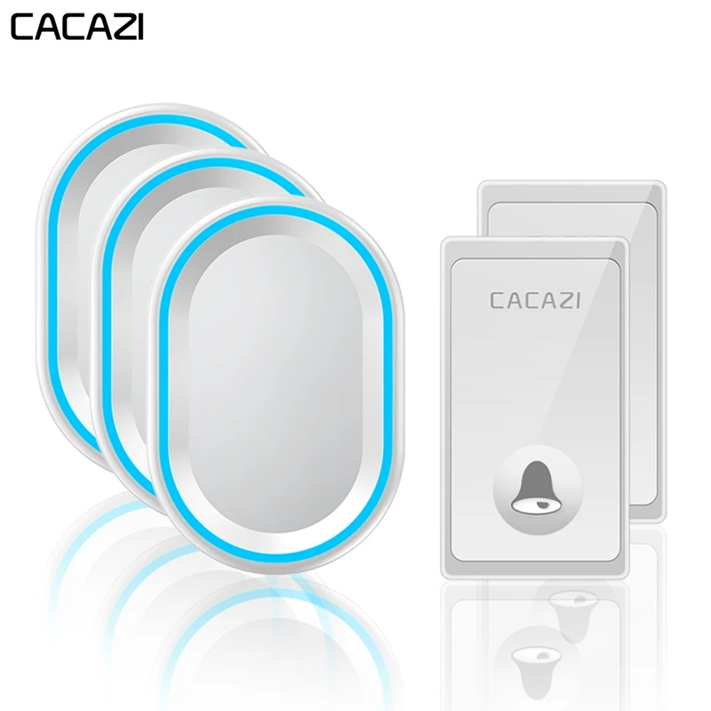 

CACAZI Self-powered Wireless Doorbell 2 Buttons 3 Receivers Waterproof No Battery Required Home Call bell US EU UK Plug 58 Chime