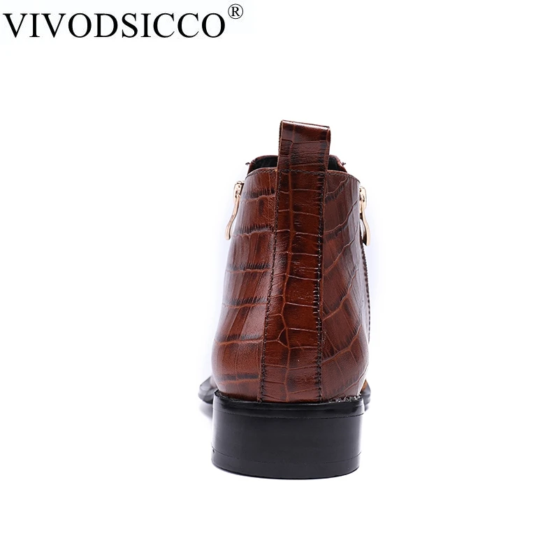 VIVODSICCO/роскошные мужские ботильоны на молнии в британском стиле; ковбойские ботинки из натуральной кожи в байкерском стиле; мужские ботинки с заклепками; модельная обувь