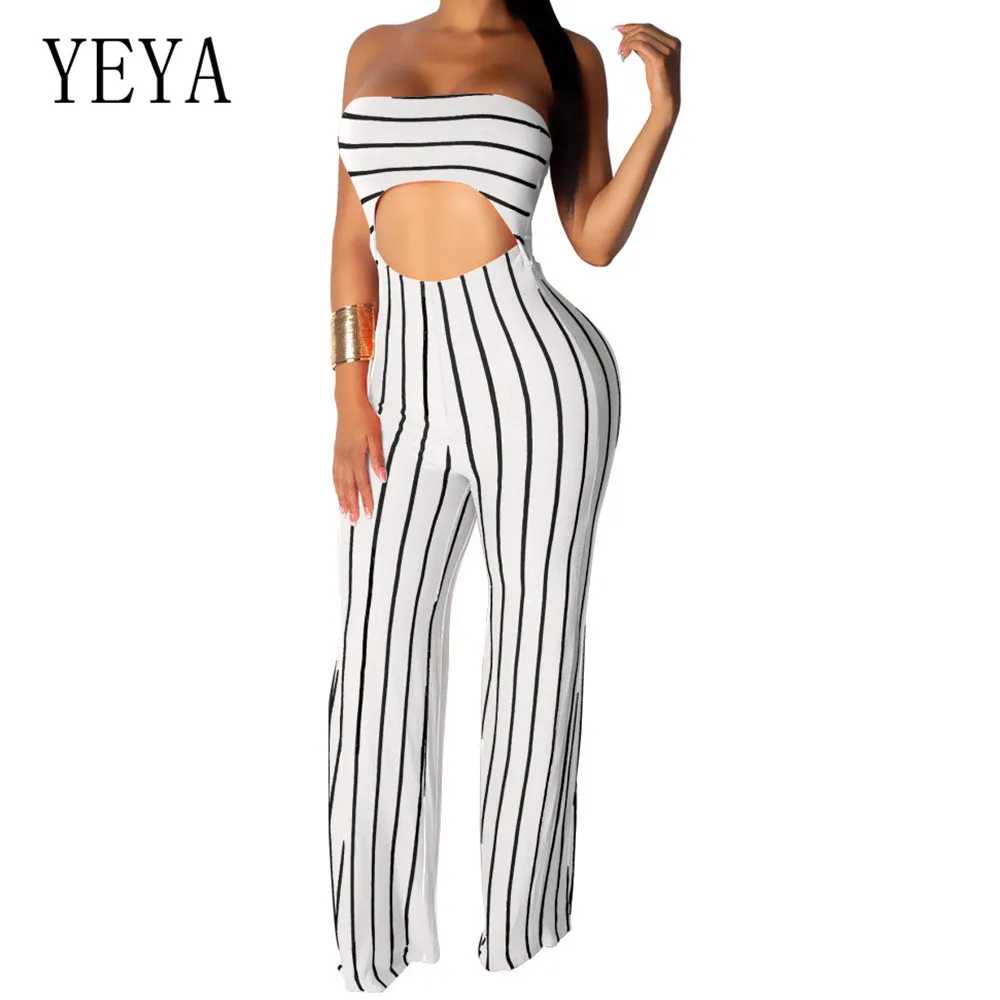 YEYA Sexy Cropped Umbilical Jumpsuits Women Elegant Off Shoulder Sleeveless Striped Loose Playsuits Summer Holow Out Wear YEYA Sexy Cropped Umbilical Jumpsuits Women Elegant Off Shoulder Sleeveless Striped Loose Playsuits Summer Holow Out Wear