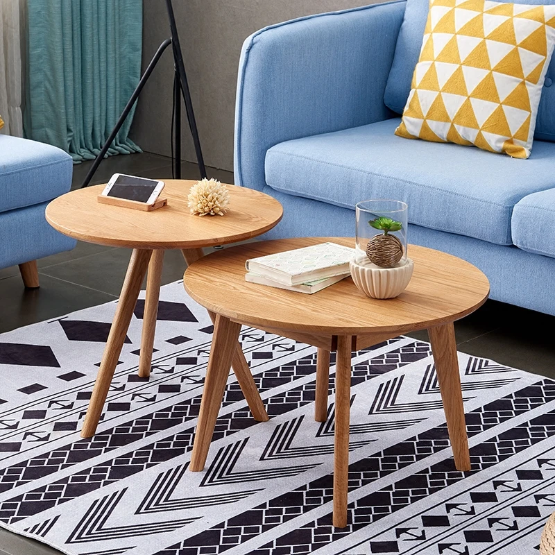 Oak solid wood round coffee table Japanese style living room round log Nordic small apartment combination round table