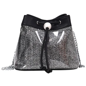 

Fashion Vintage Ladies Woven Transparent Leather Chain Stitching Twill Leather Bucket Bag Diagonal Package