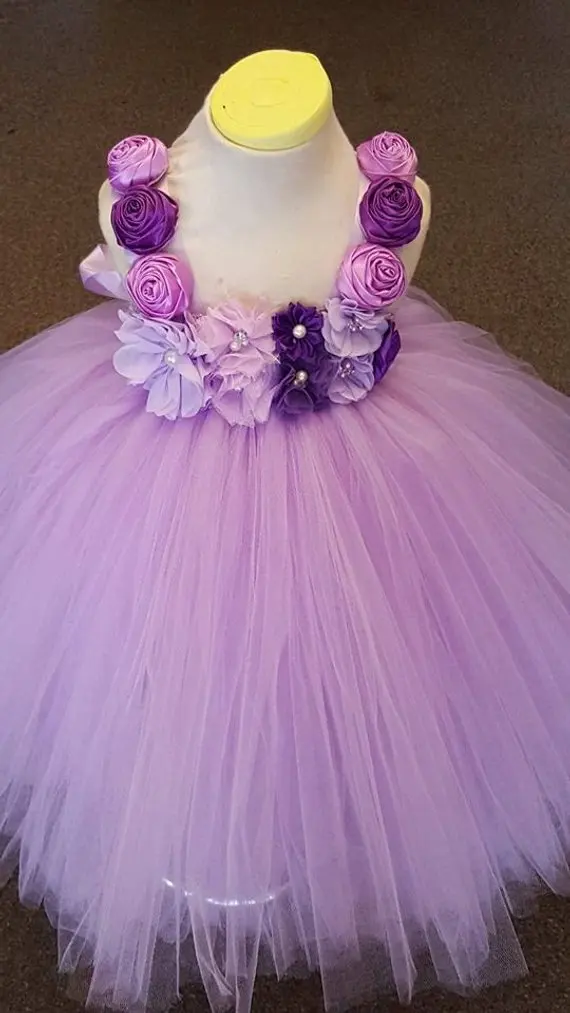POSH DREAM Lavender Flower Girl Tutu Dress Rose Chiffon Flower Kids Lavender Dress Wedding Bridesmaid Kids Clothes for Girls