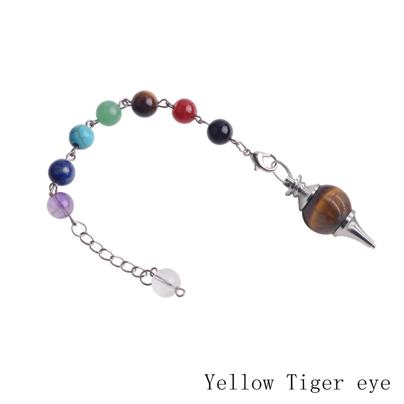 SEVENSTONE Рейки Исцеление 7 Чакра натуральные камни Кристалл кварц маятник Лазурит ожерелье кулон для женщин ювелирные изделия - Окраска металла: Yellow Tiger eye