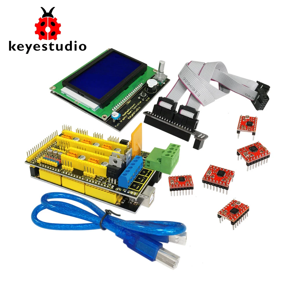 Keyestudio 3 D принтер комплект RAMPS 1,4+ Mega 2560+ 5xA4988 драйвер двигателя+ lcd 12864 контроллер