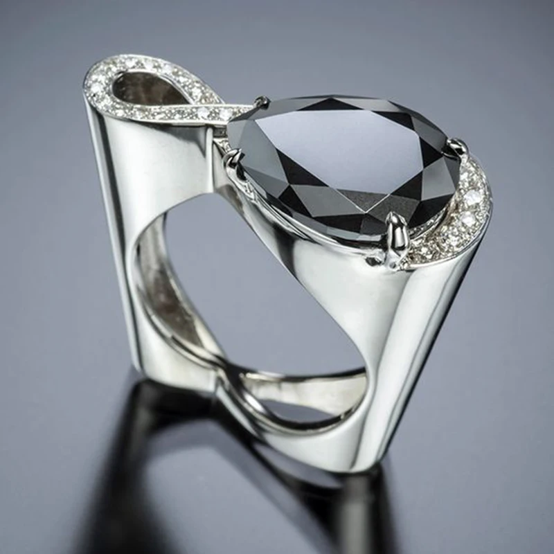 Vintage Black Crystal Stone Rings for Women Micro Cubic Zirconia Infinity Ring Silver Wedding Ring Jewelry anillos mujer C45