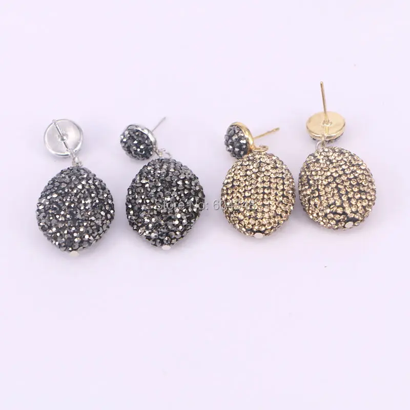 

5Pairs Fashion Pave Gold / Black Crystal Egg shaped Earrings, Gems stone Earrings