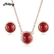 MoBuy простой стиль 925 стерлингового серебра ювелирный набор круглые драгоценные камни красный гранат покрытый розовым золотом S925 ювелирные изделия для женщин V034EN