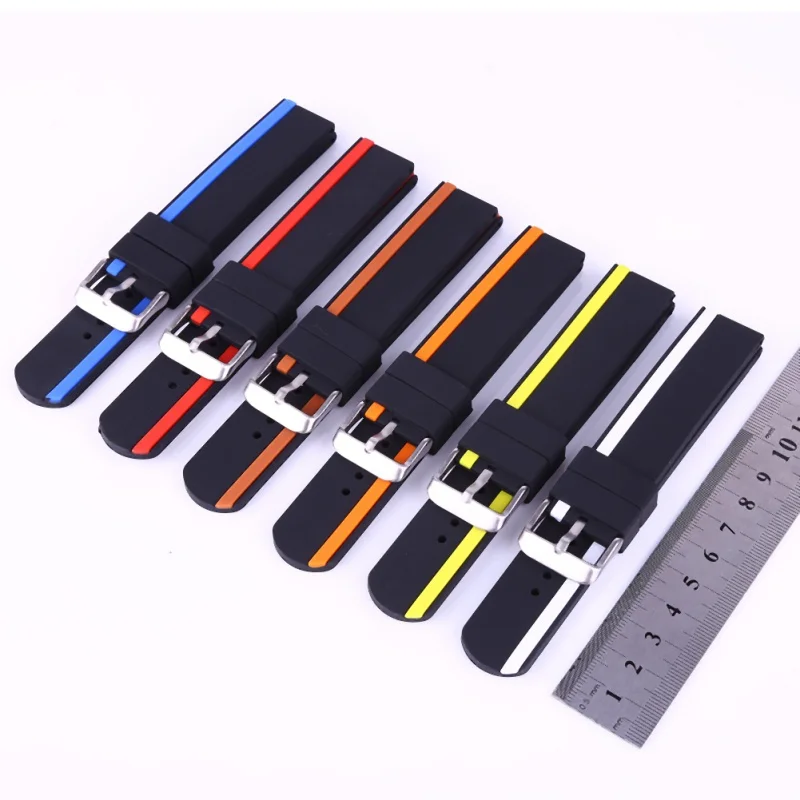 

20mm 22mm 24mm Soft Rubber Sport Watchbands Diver Waterproof Silicone Watch Band Strap Double Colors Black Blue Red Orange3