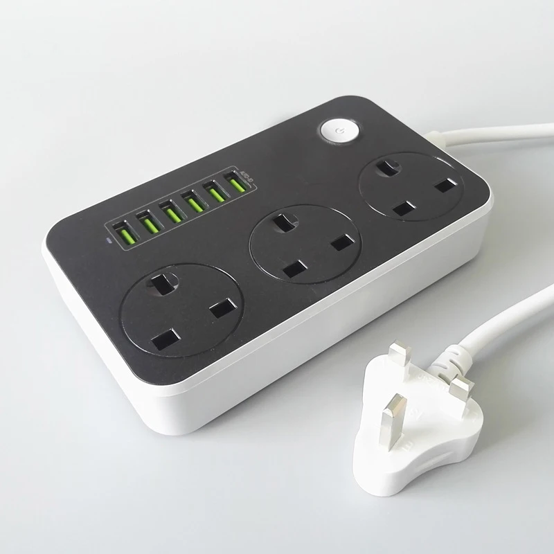 Desktop мощность полосы стабилизатор напряжения 3 AC Великобритания Plug розетки с USB 6 зарядки порты док зарядное устройство адаптер для офис