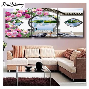 

Abstract Diamond Embroidery Lakes Flowers Park Full square round Drill 5d Diy Diamond Mosaic Cross Stitch Kitchen Decor FS3797